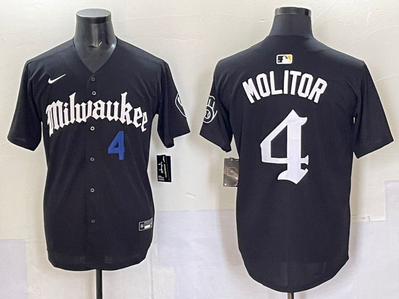 Men 2025 Milwaukee Brewers #4 Molitor Black Five generations Joint Name Nike MLB Jersey style 4->milwaukee brewers->MLB Jersey